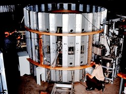The Adiabatic Toroidal Compressor investigated a technique for increasing the temperature and density of tokamak plasmas during the 1970s. (Click to view larger version...)